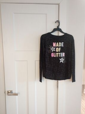 SO Black Long Sleeve Tee "Made of Glitter" with Pink and Yellow Lettering